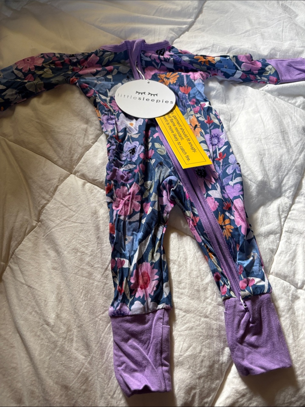 Little Sleepies Purple Floral Zip-Front Kids One-Piece
